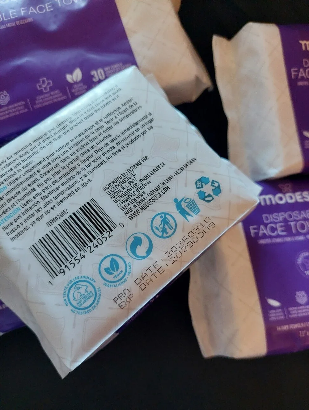 5 Pack Modess Dispsable FACE Towels Wet/Dry 4 TRAVEL Size Total 96
